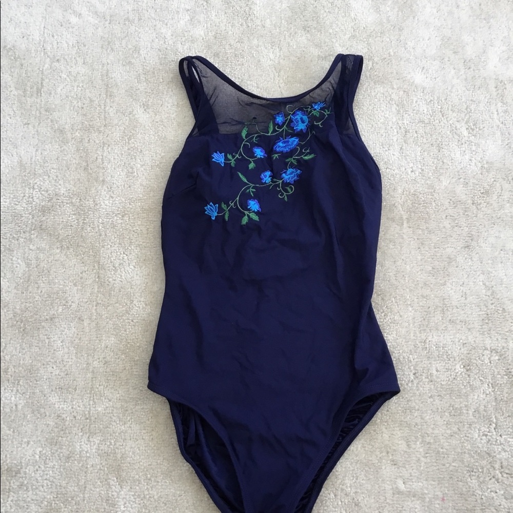 Navy floral embroidered one piece